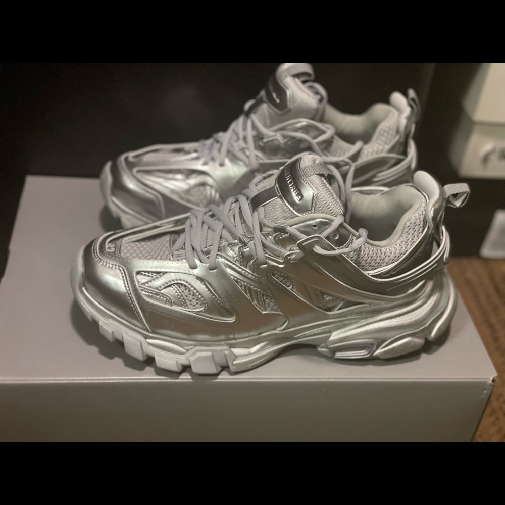 Balenciaga silver metallic track sneakers size 42/9